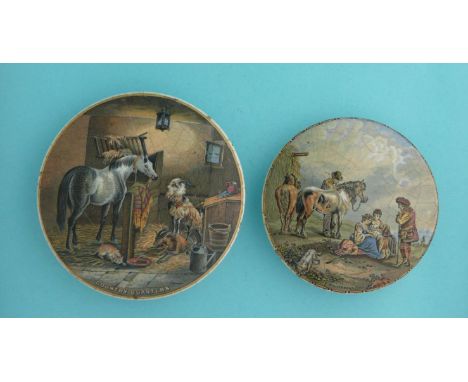 Country Quarters (273) 117mm and The Skewbald Horse (277) 100mm (2)  (pot lid, pot lids, potlid, potlids, prattware)  