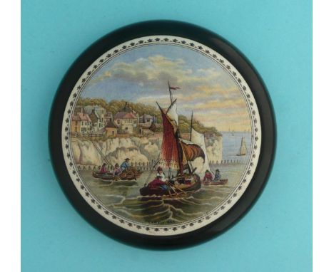 Pegwell Bay, Lobster Fishing (24) 120mm, framed  (pot lid, pot lids, potlid, potlids, prattware)  