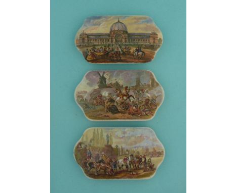 Alexandra Palace (200) with base, War (212) and Peace (213) (4)  (pot lid, pot lids, potlid, potlids, prattware)  