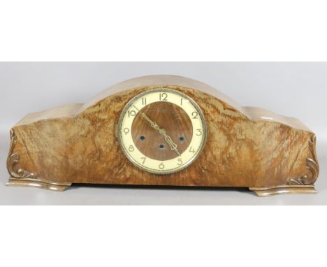 A large 1940s walnut cased eight day Westminster mantel clock.