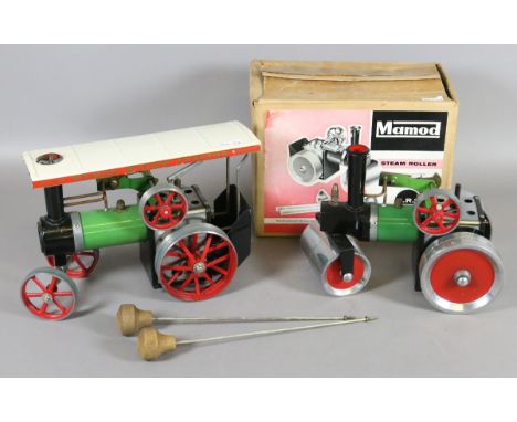 A boxed Mamod model  steam roller along with a Mamod model steam traction engine.