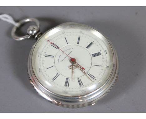 A large Victorian silver cased centre seconds chronograph pocket watch by J. Harris & Sons London with railroad type inner mi