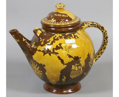 St Asaph Earthworks pottery (North Wales) slipware globe teapot and cover.