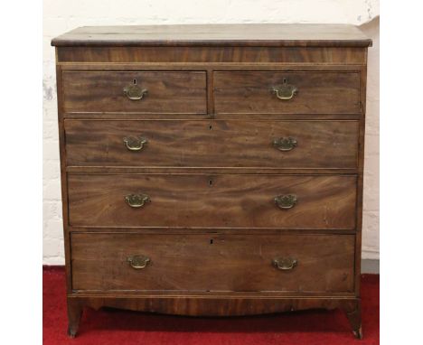 A 19th century inlaid mahogany two over three chest of drawers raised on bracket feet (AF).