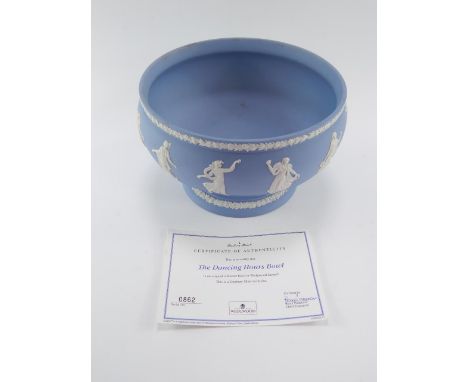 A Wedgwood light blue Jasper Dancing Hours bowl, limited edition, for Danbury Mint, with certificate.