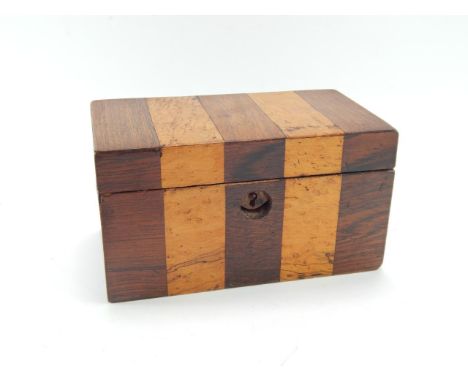 A George III rosewood and burr wood banded tea caddy, of twin compartment rectangular form, 17cm x 9.5cm x 9.5cm.