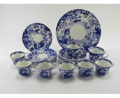 A Royal Crown Derby early 20thC blue and white porcelain part tea service, decorated in the Mikado pattern, comprising bread 