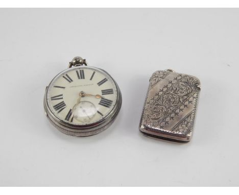 A Victorian silver gentleman's pocket watch, open faced, key wind, enamel dial bearing Roman numerals, subsidiary seconds dia