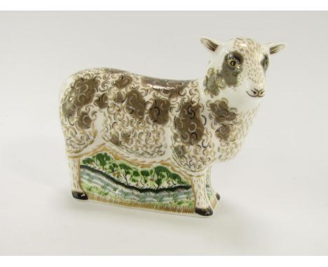 A Royal Crown Derby Imari porcelain paperweight Jacob Sheep, 2012, gold button.