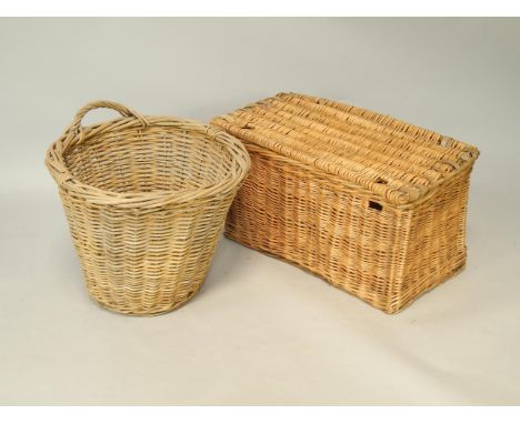 A wicker hamper box, 75cm x 41cm x 39cm, and a wicker log basket, 52cm high, (2).