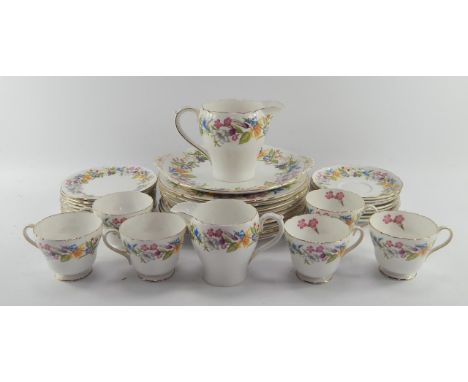 A Shelley porcelain part tea service, decorated in the Spring Bouquet pattern, 13651, comprising nine salad plates, bread pla