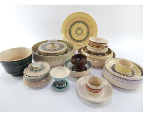 A group of Joba Pottery, Stamford, 1970's, including a fruit bowl, egg cups, preserve pot and a plate, (qty).