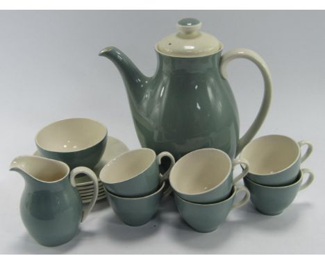 A Royal Doulton porcelain part coffee service decorated in the Vista pattern, comprising coffee pot, cream jug and sugar bowl