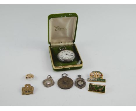 A Victorian lady's silver pocket watch, key wind open faced, enamel dial bearing Roman numerals, Birmingham 1880, Third Reich