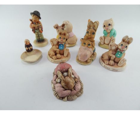 A Hummel figure Little Fiddler, full bee mark, monk ashtray, and seven Pendelfin or Moorcraft figures, (9).