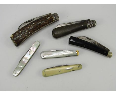 A vintage penknife with antler handle by Herbert Robinson & Co, another with real lamb foot handle by Wingfield & Botham Shef
