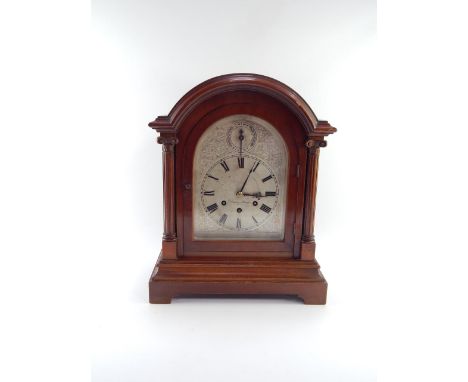 An Edwardian mahogany bracket clock by Stanley Latimer, Loughborough, silvered dial bearing Roman numerals, subsidiary chime/