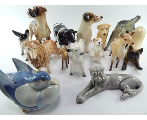 A Beswick bull CH Coddington Hilt Bar, Mintons panther, Beswick doe, Sylvac lamb, Boxer dog and begging terrier and sundry an