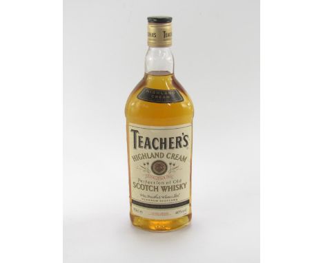 A bottle of Teachers Highland Cream Scotch Whisky.
