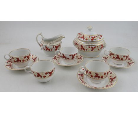 From the collection of Lord &amp; Lady Flight, A collection of tea ware, all decorated with strawberries, red leaves and gild