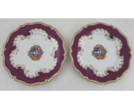 From the collection of Lord &amp; Lady Flight, A pair of Flight, Barr &amp; Barr Worcester plates, decorated with a crest, di