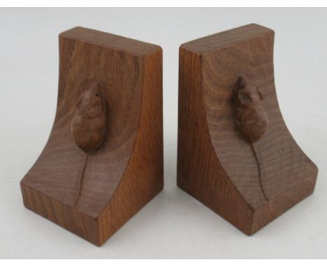 A pair of Robert Thompson Mouseman oak bookends, circa 1930&nbsp;