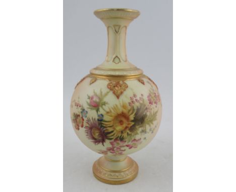 A Royal Worcester globular shaped vase, decorated with fruit to a blush ivory ground, shape No, 1851, height 10.5ins&nbsp;