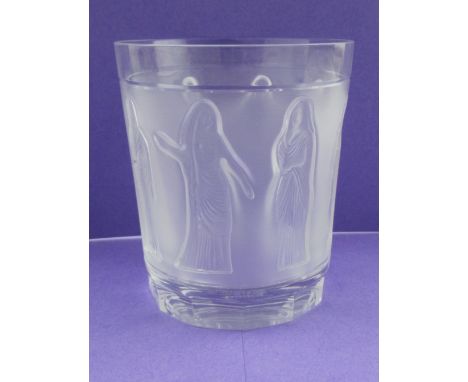 A Lalique tumbler, decorated with reverse intaglio of girls, height 4ins&nbsp;Condition Report:  Good condition, no chips or 