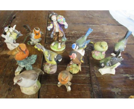 A collection of model birds, including Royal Worcester and Goebel examples, together with a continental figure