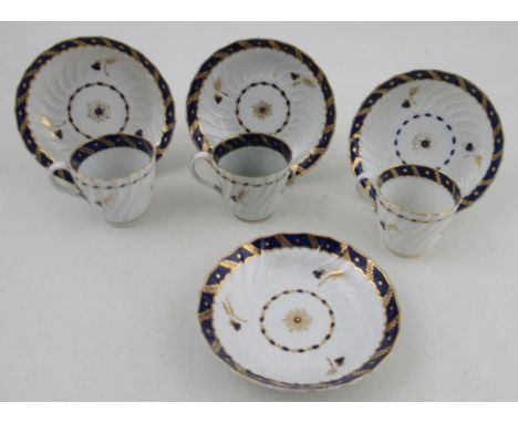 From the collection of Lord &amp; Lady Flight, Four Flight blue and gilt saucers, and three matching coffee cans, (Flight Col