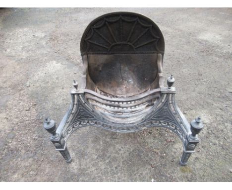 An Adams style fire grate, with out swept legs, with&nbsp; urn mounted finials, width 24ins, height 35ins