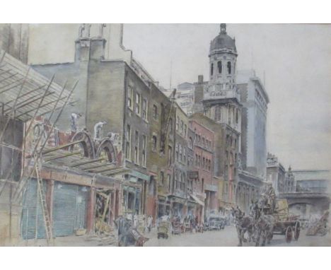 R G Mathews, pencil and watercolour, Lower Thames Street 1939, 11.75ins x 17.5ins