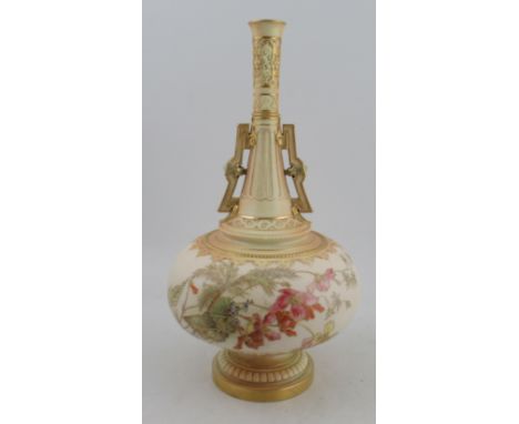 A Royal Worcester blush and gilded ivory vase, decorated with shot silk field flowers by Raby, with monogramme, shape number 
