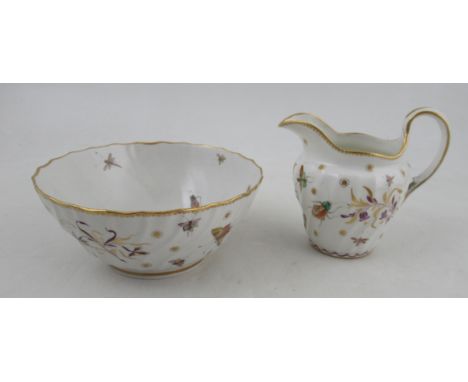 From the collection of Lord &amp; Lady Flight, A Barr Worcester milk jug, decorated with insects, together with a matching bo