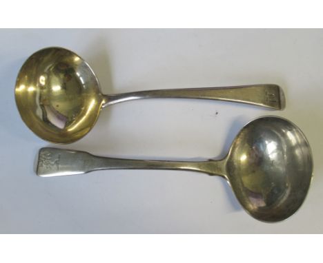 A Georgian silver ladle, engraved with an initial, London 1802, maker William Eley and William Fearn, weight 1oz, together wi