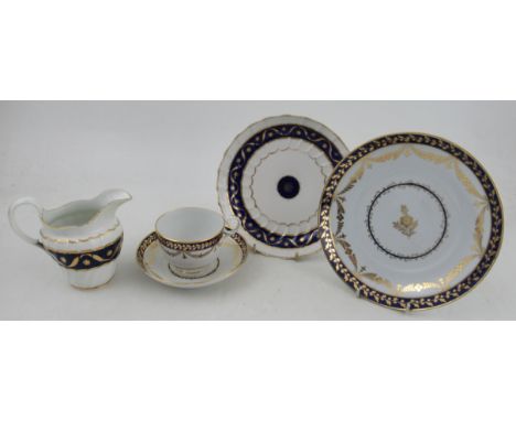 From the collection of Lord &amp; Lady Flight, An 18th century Worcester cup and saucer, two saucer dishes and a milk jug, (F