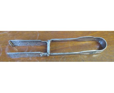 A set of Victorian silver asparagus servers, in fiddle, thread and shell pattern, engraved with initials, London 1853, weight