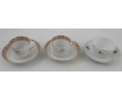 From the collection of Lord &amp; Lady Flight, Two Flight Worcester cups and saucers, with pink and gilt lozenge boarder (Fli