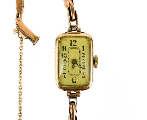 A 9ct rose gold ladies manual wind bracelet wristwatch. London 1924, weight excluding movement 7.67g.Doesn't wind or run.