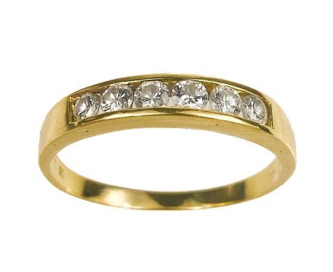 A 14ct gold diamond set six stone ring. The brilliant cut diamonds each measuring 0.10ct approximately, stamped 585, size Y, 