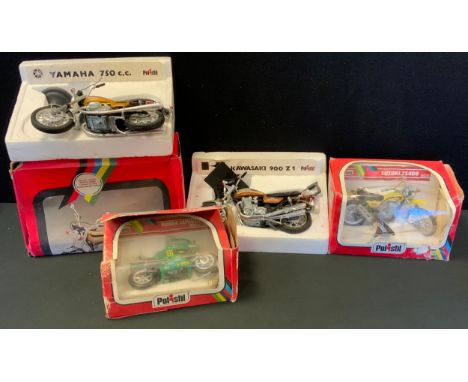 Polistil models - 1:10 scale Yamaha 750;  Kawasaki 900;  1:15 scale, Honda Japauto 900;  Suzuki TS400, all boxed (4) 