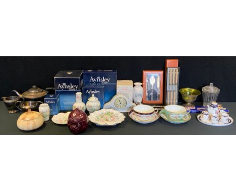 Aynsley Wild Tudor bowls, plate, vase etc;  Hornsea Palladio vase;  19th century cup and saucers;  miniature teaset on tray; 