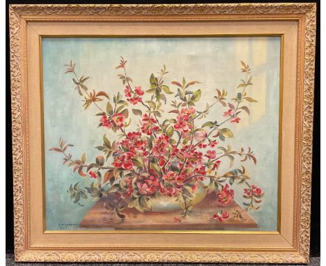 K** M** Harfield (contemporary)Flowers in a Bowlsinged, oil on canvas, 48.5cm x 59cm 