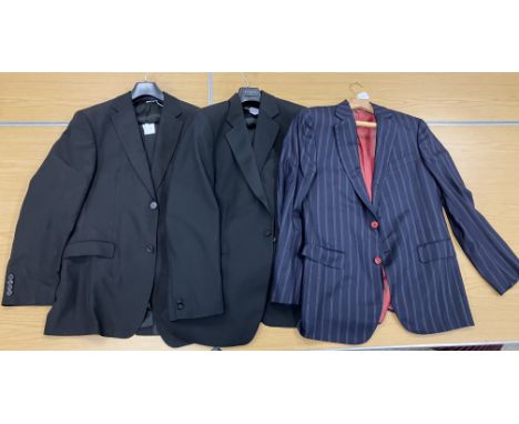 A collection of mens clothing comprising a Maggi evening suit of jacket and trousers, a Palzileri jacket, an Amadeus cashmere