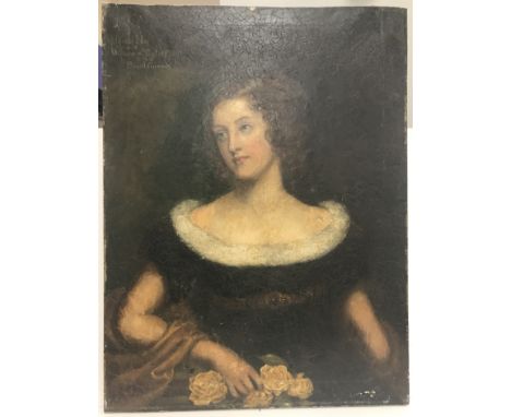 EARLY 19TH CENTURY SCHOOL "Harriet Hay, dau of William 16th Earl of Erroll, Wife of Daniel Gurney", portrait study, half leng