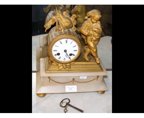 French alabaster mantel clock 