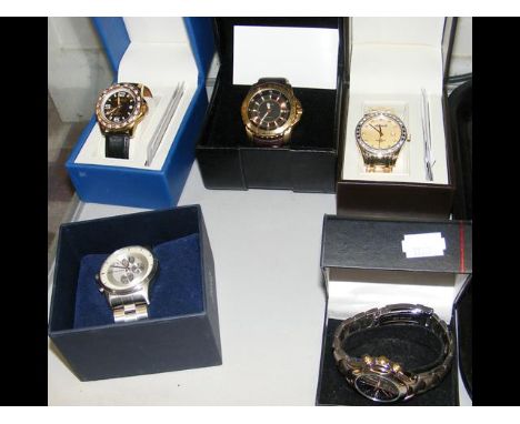 Five new gents' wrist watches, including a chronograph
