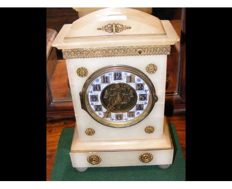 Victorian alabaster mantel clock - 32cm high 