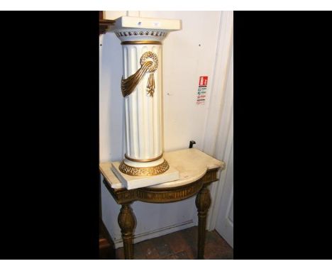Marble top console table, together with a plaster pillar 
