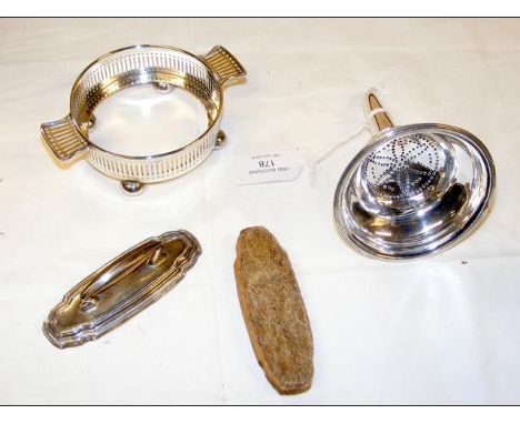 Silver wine funnel, together with two other pieces of silver 